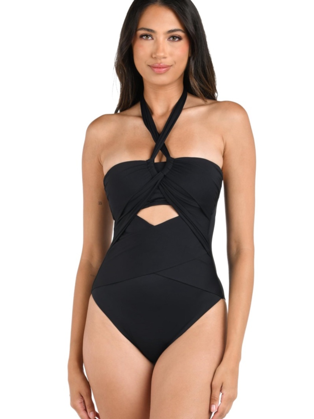 La Blanca Black Twist Halter One-Piece Swimsuit